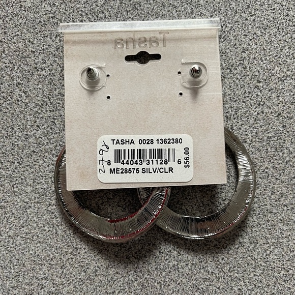 Tasha Silver & Clear Stone Flat Hoop Earrings - Picture 3 of 4